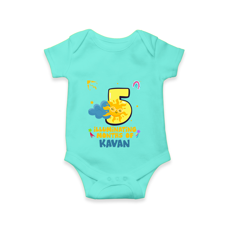 Celebrate The 5th Month Birthday Custom Romper, Personalized with your Little one's name - ARCTIC BLUE - 0 - 3 Months Old (Chest 16")