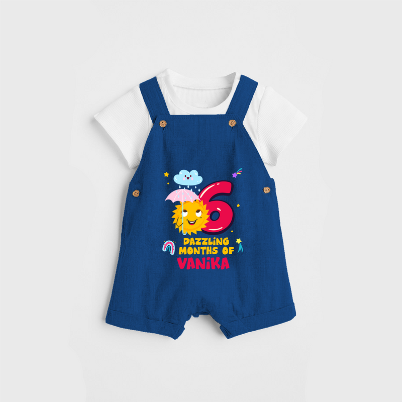 Celebrate The 6th Month Birthday Custom Dungaree set, Personalized with your Baby's name - COBALT BLUE - 0 - 5 Months Old (Chest 17")