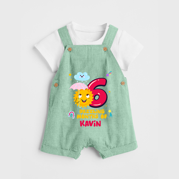 6th Month Baby Outfit | Personalized Dungaree Set for Newborn | Milestone Gift Idea - MINT GREEN - 0 - 5 Months Old (Chest 18")