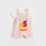 Celebrate The 6th Month Birthday Custom Dungaree set, Personalized with your Baby's name - PEACH - 0 - 5 Months Old (Chest 17")