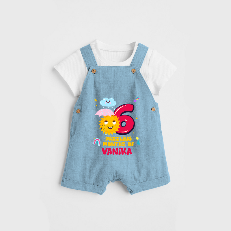 Celebrate The 6th Month Birthday Custom Dungaree set, Personalized with your Baby's name - SKY BLUE - 0 - 5 Months Old (Chest 17")