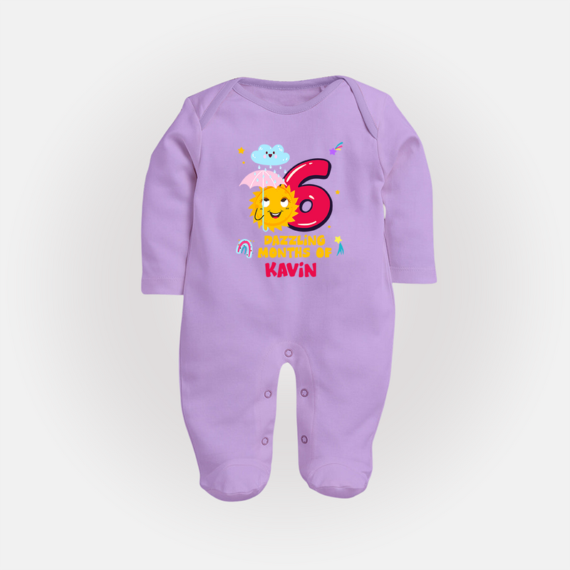 6th Month Baby Outfit | Personalized Full Sleeve Bodysuit/ Sleep Suit/ Jumpsuit for Newborn | Milestone Gift Idea - LILAC - New Born (Chest 7.5")