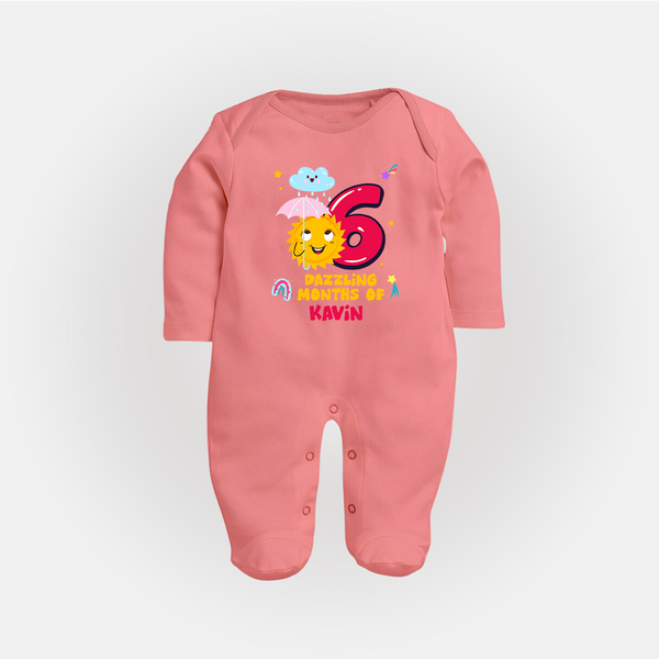 Mark Your BabyÕs 6-Month Celebration With Our Customized Baby Sleep Suit, Made For Joyful Celebrations - PEACH - New Born (Chest 7.5")