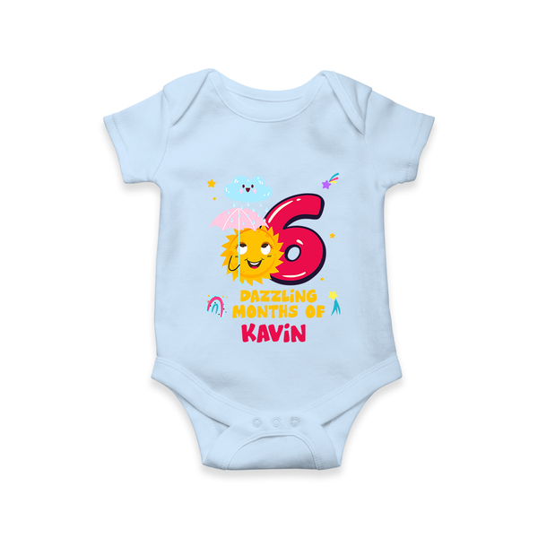 6th Month Baby Outfit | Personalized Romper/Onesie for Newborn | Milestone Gift Idea - BABY BLUE - New Born (Chest 14")