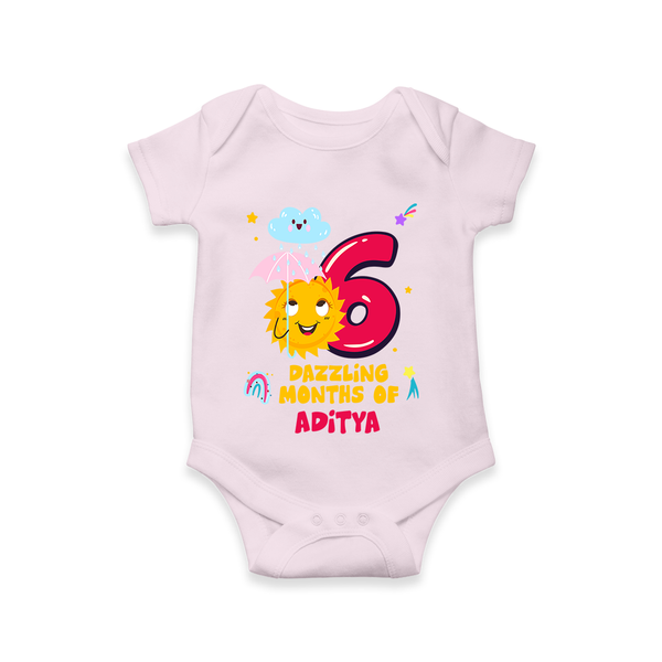 Celebrate The 6th Month Birthday Custom Romper, Personalized with your Little one's name - BABY PINK - 0 - 3 Months Old (Chest 16")