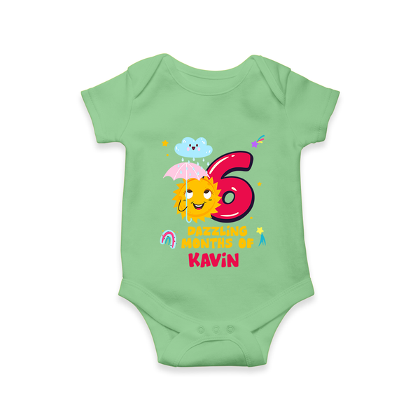 6th Month Baby Outfit | Personalized Romper/Onesie for Newborn | Milestone Gift Idea - GREEN - New Born (Chest 14")