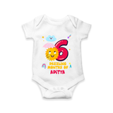 Celebrate The 6th Month Birthday Custom Romper, Personalized with your Little one's name - WHITE - 0 - 3 Months Old (Chest 16")