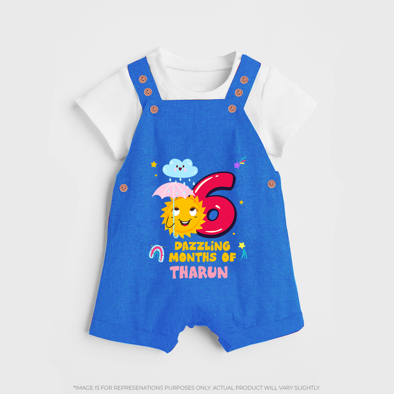 6th Month Baby Outfit | Personalized Dungaree Set for Newborn | Milestone Gift Idea - COBALT BLUE - 0 - 5 Months Old (Chest 18")