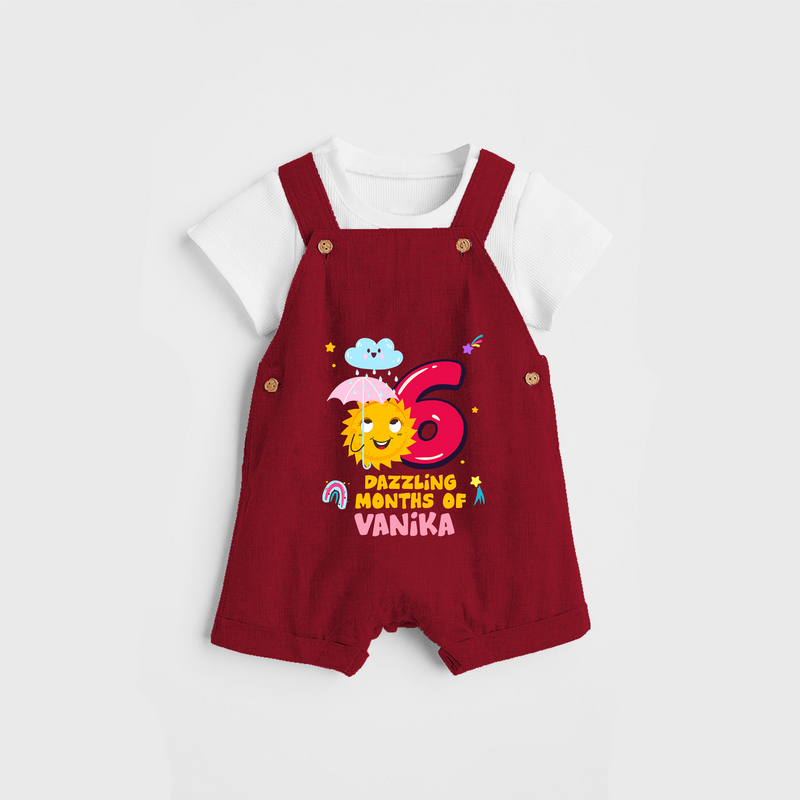 Celebrate The 6th Month Birthday Custom Dungaree set, Personalized with your Baby's name - RED - 0 - 5 Months Old (Chest 17")