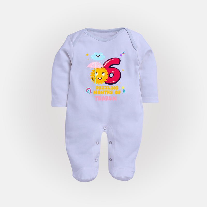 Mark Your BabyÕs 6-Month Celebration With Our Customized Baby Sleep Suit, Made For Joyful Celebrations - BABY BLUE - New Born (Chest 7.5")