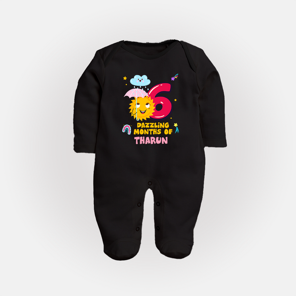 6th Month Baby Outfit | Personalized Full Sleeve Bodysuit/ Sleep Suit/ Jumpsuit for Newborn | Milestone Gift Idea - BLACK - New Born (Chest 7.5")