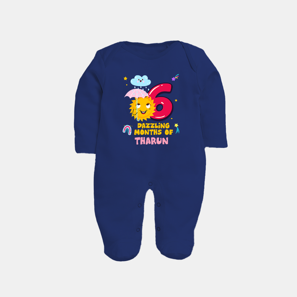 6th Month Baby Outfit | Personalized Full Sleeve Bodysuit/ Sleep Suit/ Jumpsuit for Newborn | Milestone Gift Idea - NAVY BLUE - New Born (Chest 7.5")