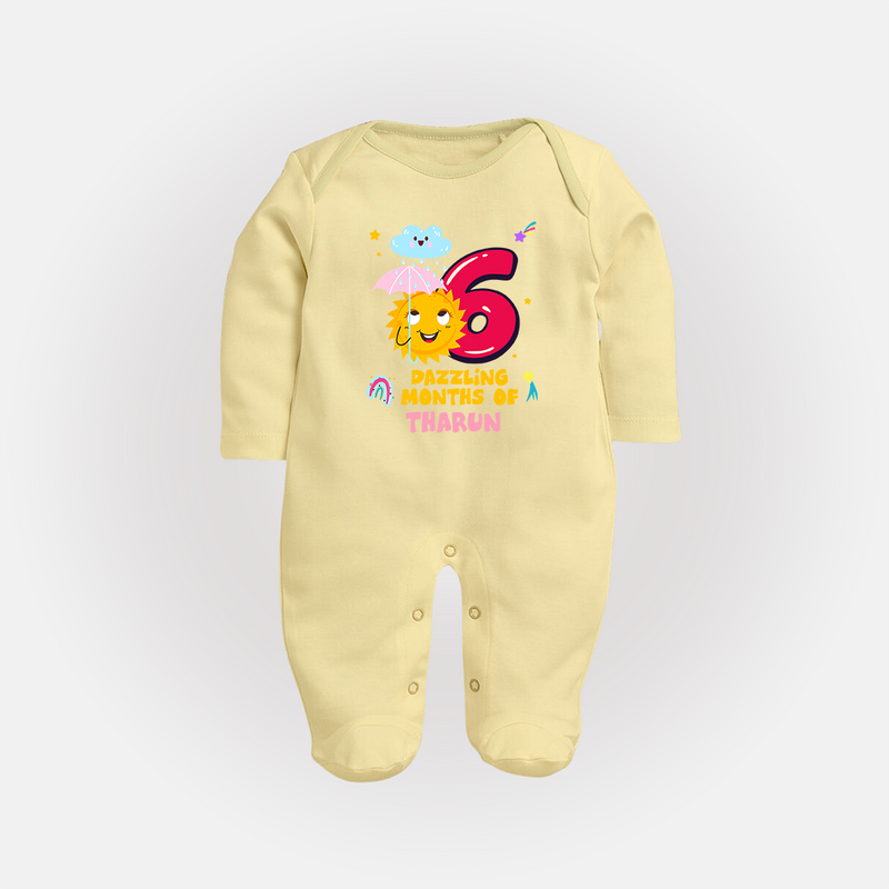 Mark Your BabyÕs 6-Month Celebration With Our Customized Baby Sleep Suit, Made For Joyful Celebrations - PASTEL YELLOW - New Born (Chest 7.5")