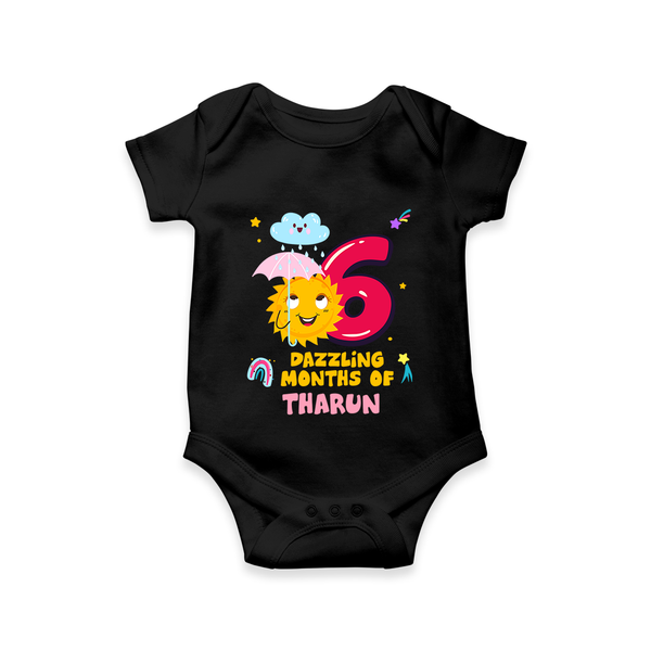 6th Month Baby Outfit | Personalized Romper/Onesie for Newborn | Milestone Gift Idea - BLACK - New Born (Chest 14")