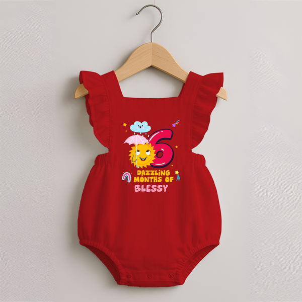 6th Month Baby Outfit | Personalized Romper Frock for Newborn | Milestone Gift Idea - RED - 0 - 3 Months Old (Chest 19")