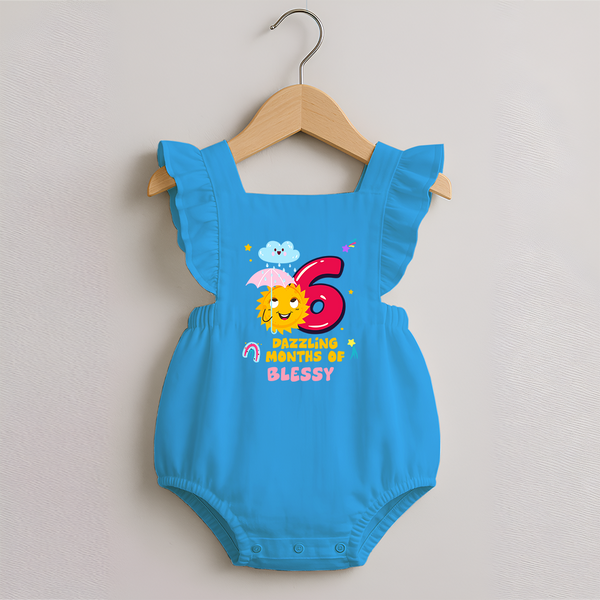 6th Month Baby Outfit | Personalized Romper Frock for Newborn | Milestone Gift Idea - SKY BLUE - 0 - 3 Months Old (Chest 19")