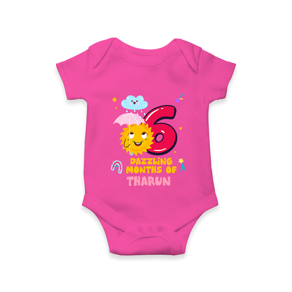 6th Month Baby Outfit | Personalized Romper/Onesie for Newborn | Milestone Gift Idea - HOT PINK - New Born (Chest 14")
