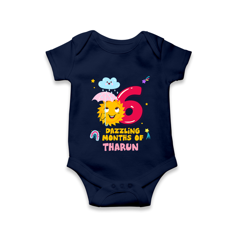 6th Month Baby Outfit | Personalized Romper/Onesie for Newborn | Milestone Gift Idea - NAVY BLUE - New Born (Chest 14")