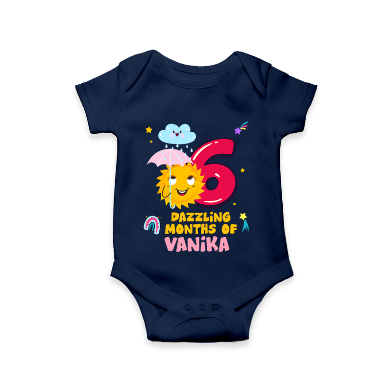 Celebrate The 6th Month Birthday Custom Romper, Personalized with your Little one's name - NAVY BLUE - 0 - 3 Months Old (Chest 16")