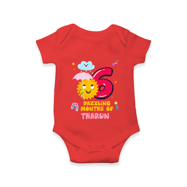6th Month Baby Outfit | Personalized Romper/Onesie for Newborn | Milestone Gift Idea - RED - New Born (Chest 14")