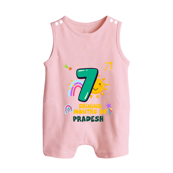 7th Month Baby Outfit | Personalized Romper Suit/ Sleeveless Romper for Newborn | Milestone Gift Idea - BABY PINK - 0 - 5 Months Old (Chest 18")