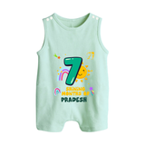 7th Month Baby Outfit | Personalized Romper Suit/ Sleeveless Romper for Newborn | Milestone Gift Idea - MINT GREEN - 0 - 5 Months Old (Chest 18")