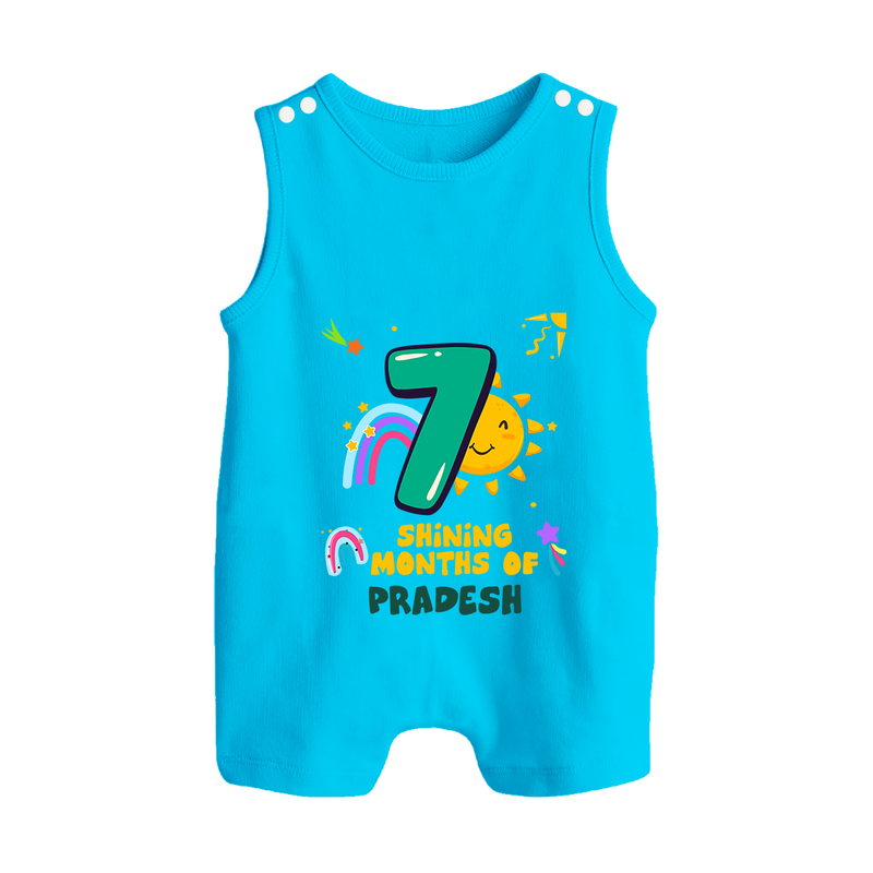 7th Month Baby Outfit | Personalized Romper Suit/ Sleeveless Romper for Newborn | Milestone Gift Idea - SKY BLUE - 0 - 5 Months Old (Chest 18")