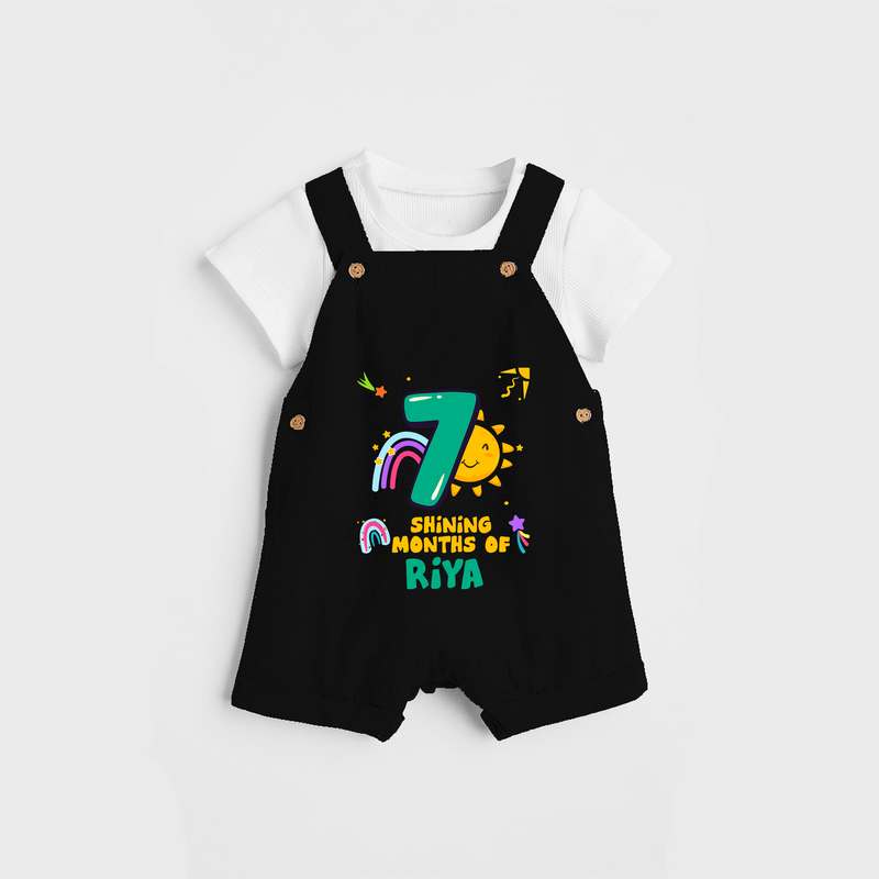 Celebrate The 7th Month Birthday Custom Dungaree set, Personalized with your Baby's name - BLACK - 0 - 5 Months Old (Chest 17")