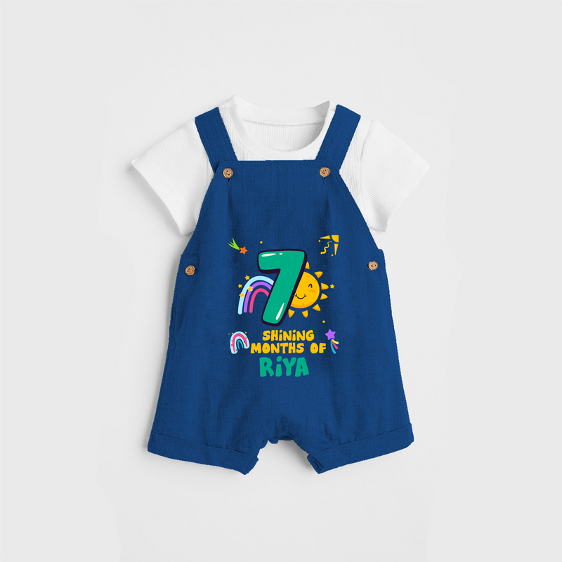 Celebrate The 7th Month Birthday Custom Dungaree set, Personalized with your Baby's name - COBALT BLUE - 0 - 5 Months Old (Chest 17")