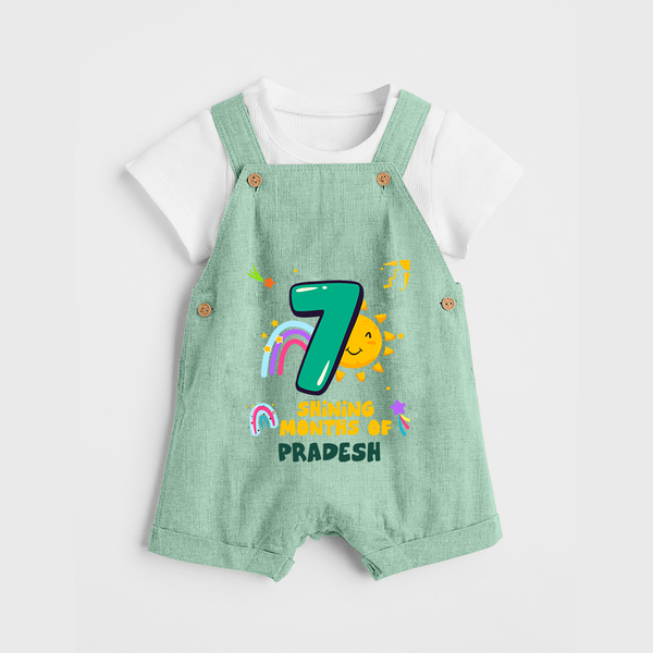 7th Month Baby Outfit | Personalized Dungaree Set for Newborn | Milestone Gift Idea - MINT GREEN - 0 - 5 Months Old (Chest 18")