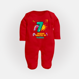 Mark Your BabyÕs 7-Month Celebration With Our Customized Baby Sleep Suit, Made For Joyful Celebrations - RED - New Born (Chest 7.5")