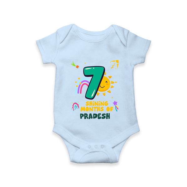 7th Month Baby Outfit | Personalized Romper/Onesie for Newborn | Milestone Gift Idea - BABY BLUE - New Born (Chest 14")