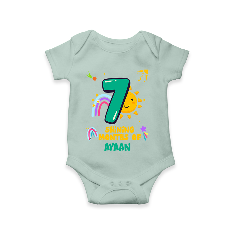 Celebrate The 7th Month Birthday Custom Romper, Personalized with your Little one's name - MINT GREEN - 0 - 3 Months Old (Chest 16")