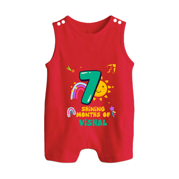 7th Month Baby Outfit | Personalized Romper Suit/ Sleeveless Romper for Newborn | Milestone Gift Idea - RED - 0 - 5 Months Old (Chest 18")