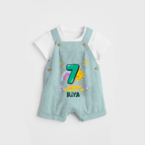 Celebrate The 7th Month Birthday Custom Dungaree set, Personalized with your Baby's name - ARCTIC BLUE - 0 - 5 Months Old (Chest 17")