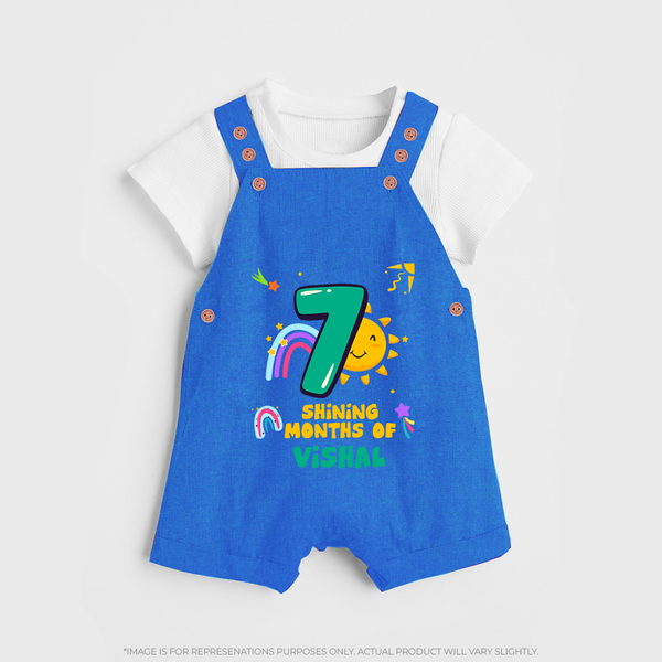 7th Month Baby Outfit | Personalized Dungaree Set for Newborn | Milestone Gift Idea - COBALT BLUE - 0 - 5 Months Old (Chest 18")