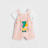 Celebrate The 7th Month Birthday Custom Dungaree set, Personalized with your Baby's name - PEACH - 0 - 5 Months Old (Chest 17")