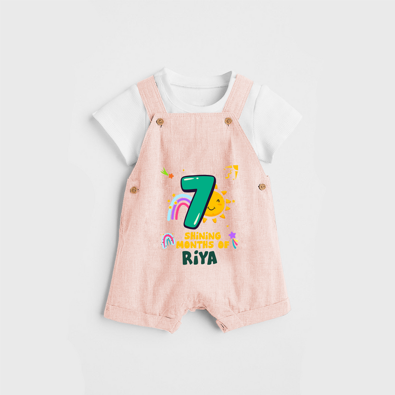 Celebrate The 7th Month Birthday Custom Dungaree set, Personalized with your Baby's name - PEACH - 0 - 5 Months Old (Chest 17")