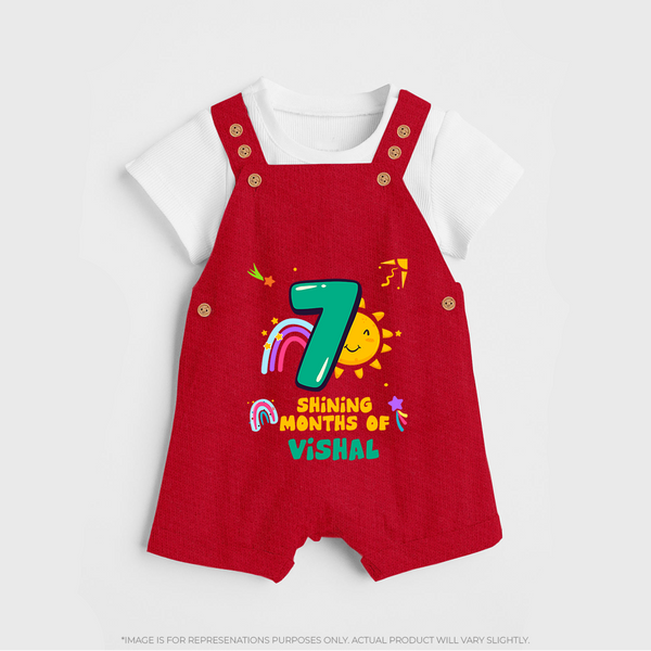 7th Month Baby Outfit | Personalized Dungaree Set for Newborn | Milestone Gift Idea - RED - 0 - 5 Months Old (Chest 18")
