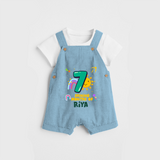 Celebrate The 7th Month Birthday Custom Dungaree set, Personalized with your Baby's name - SKY BLUE - 0 - 5 Months Old (Chest 17")