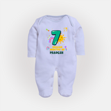 Mark Your BabyÕs 7-Month Celebration With Our Customized Baby Sleep Suit, Made For Joyful Celebrations - BABY BLUE - New Born (Chest 7.5")