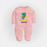 Mark Your BabyÕs 7-Month Celebration With Our Customized Baby Sleep Suit, Made For Joyful Celebrations - BABY PINK - New Born (Chest 7.5")