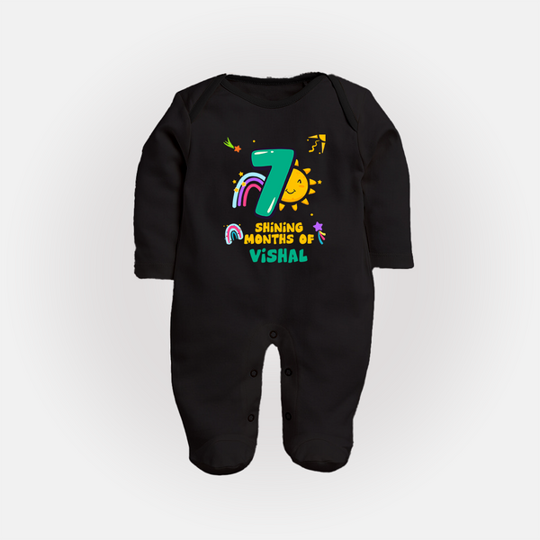 7th Month Baby Outfit | Personalized Full Sleeve Bodysuit/ Sleep Suit/ Jumpsuit for Newborn | Milestone Gift Idea - BLACK - New Born (Chest 7.5")