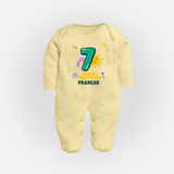 Mark Your BabyÕs 7-Month Celebration With Our Customized Baby Sleep Suit, Made For Joyful Celebrations - PASTEL YELLOW - New Born (Chest 7.5")