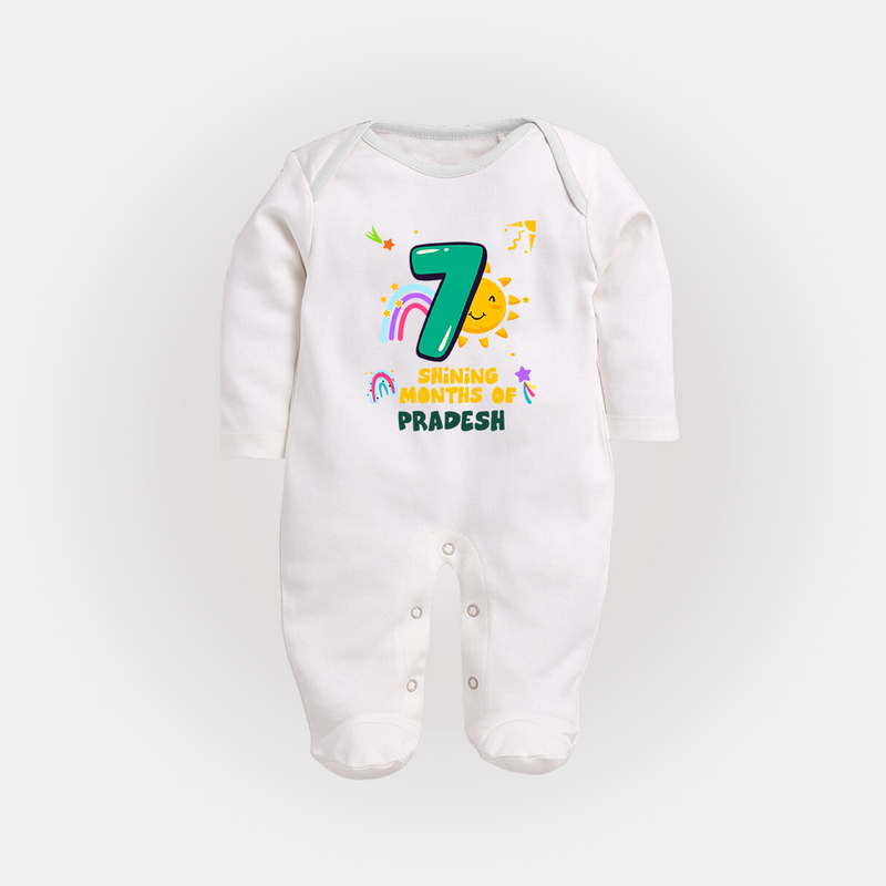 Mark Your BabyÕs 7-Month Celebration With Our Customized Baby Sleep Suit, Made For Joyful Celebrations - WHITE - New Born (Chest 7.5")