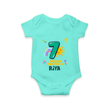 Celebrate The 7th Month Birthday Custom Romper, Personalized with your Little one's name - ARCTIC BLUE - 0 - 3 Months Old (Chest 16")