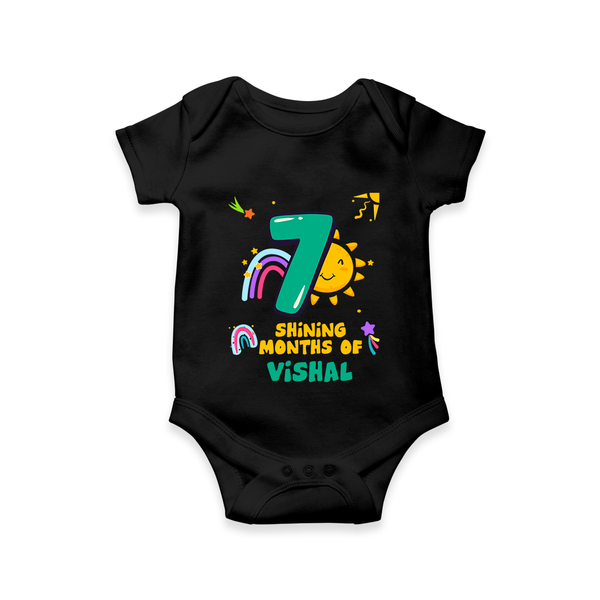 7th Month Baby Outfit | Personalized Romper/Onesie for Newborn | Milestone Gift Idea - BLACK - New Born (Chest 14")