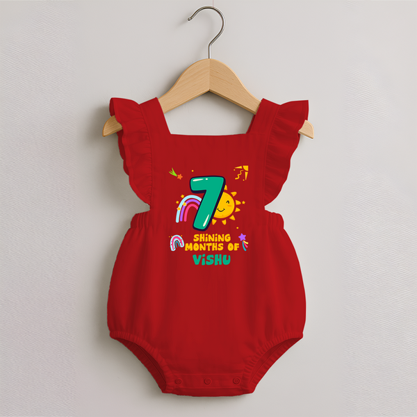 7th Month Baby Outfit | Personalized Romper Frock for Newborn | Milestone Gift Idea - RED - 0 - 3 Months Old (Chest 19")