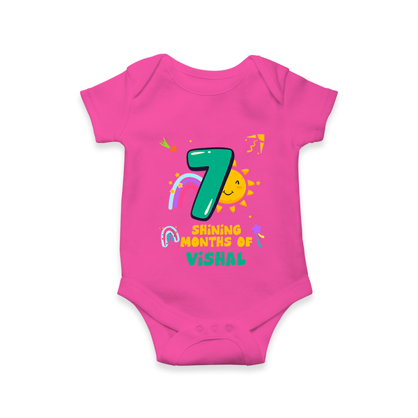 7th Month Baby Outfit | Personalized Romper/Onesie for Newborn | Milestone Gift Idea - HOT PINK - New Born (Chest 14")