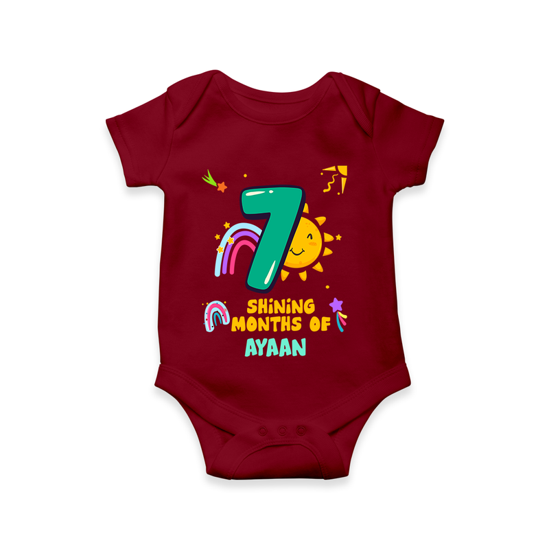Celebrate The 7th Month Birthday Custom Romper, Personalized with your Little one's name - MAROON - 0 - 3 Months Old (Chest 16")